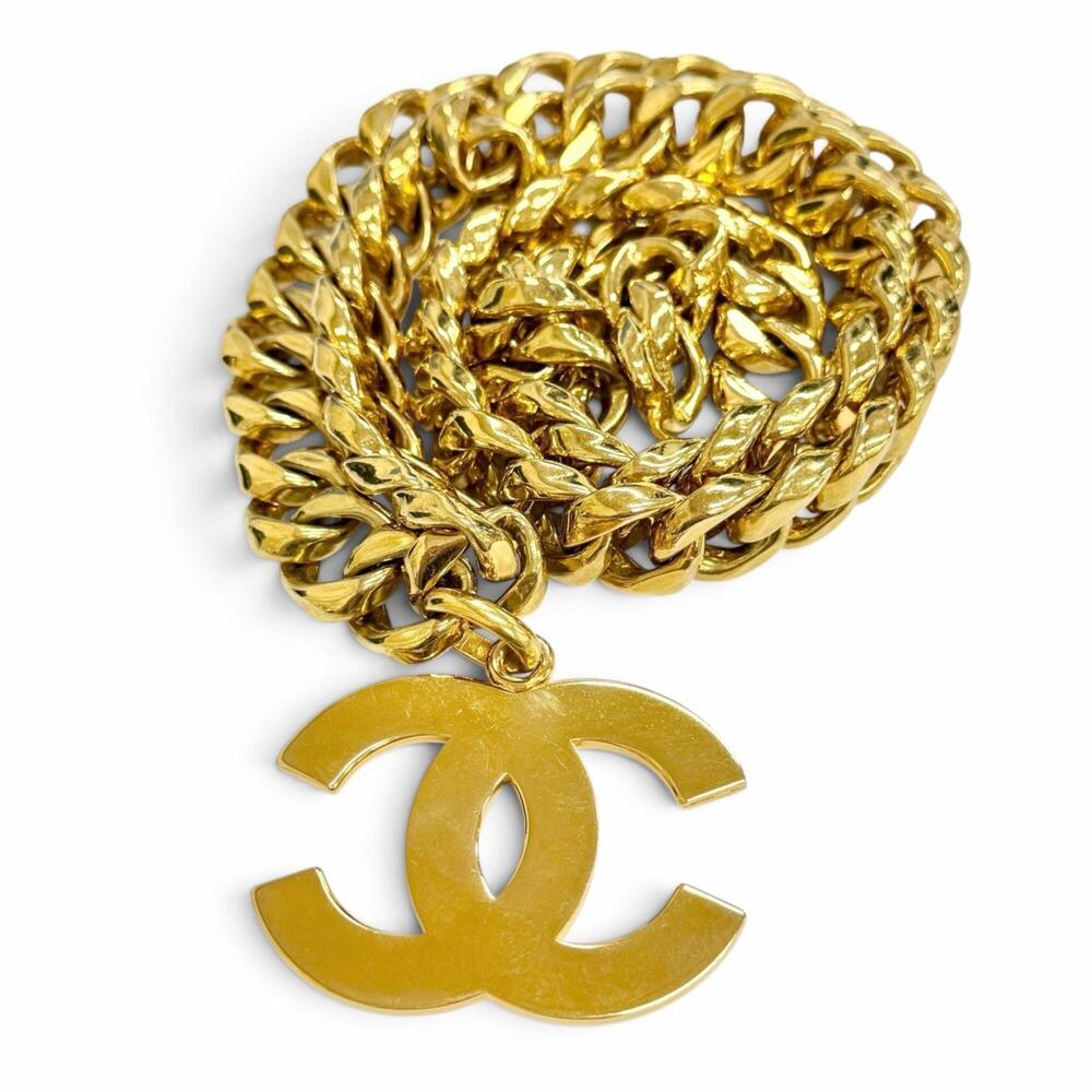 CHANEL Vintage 93A Coco Mark Chain Belt, Gold, Made in France, Women's, with Box